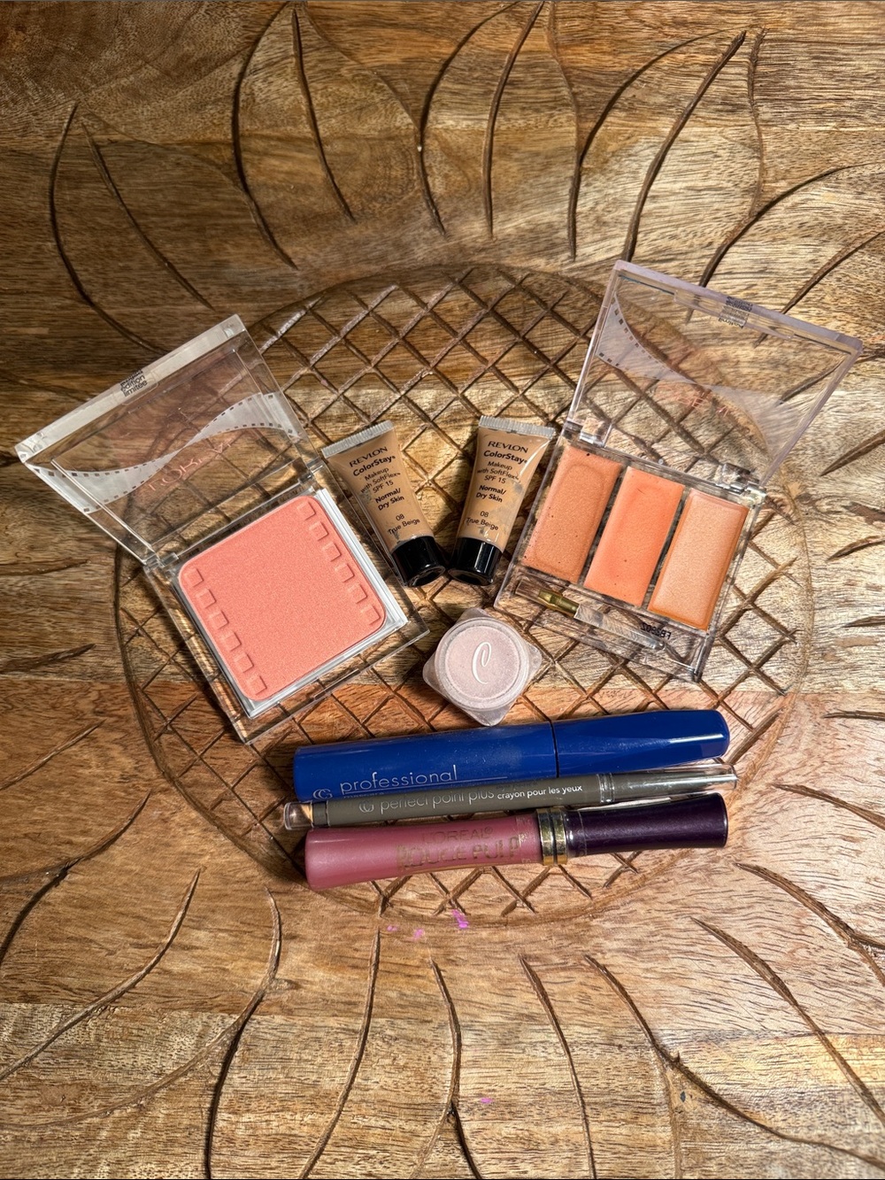 Assorted Peach Cream Lip Gloss Trio with Black Mascara and other essentials
